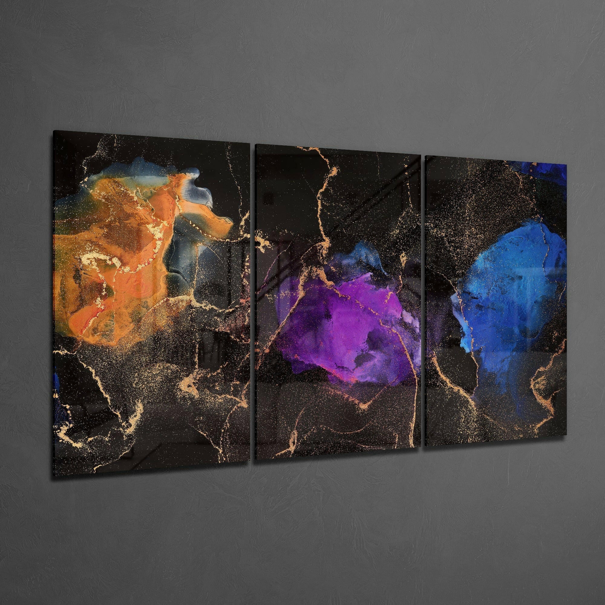 Orange, Blue, Purple Glass Art.