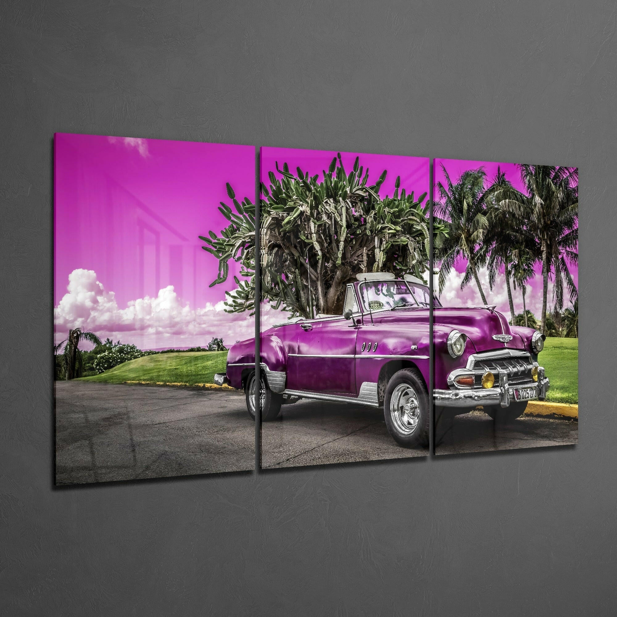 Purple Classic Car Glass Art.
