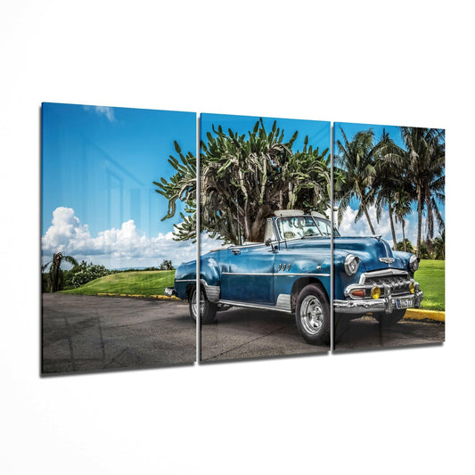 Blue Classic Car Glass Art.
