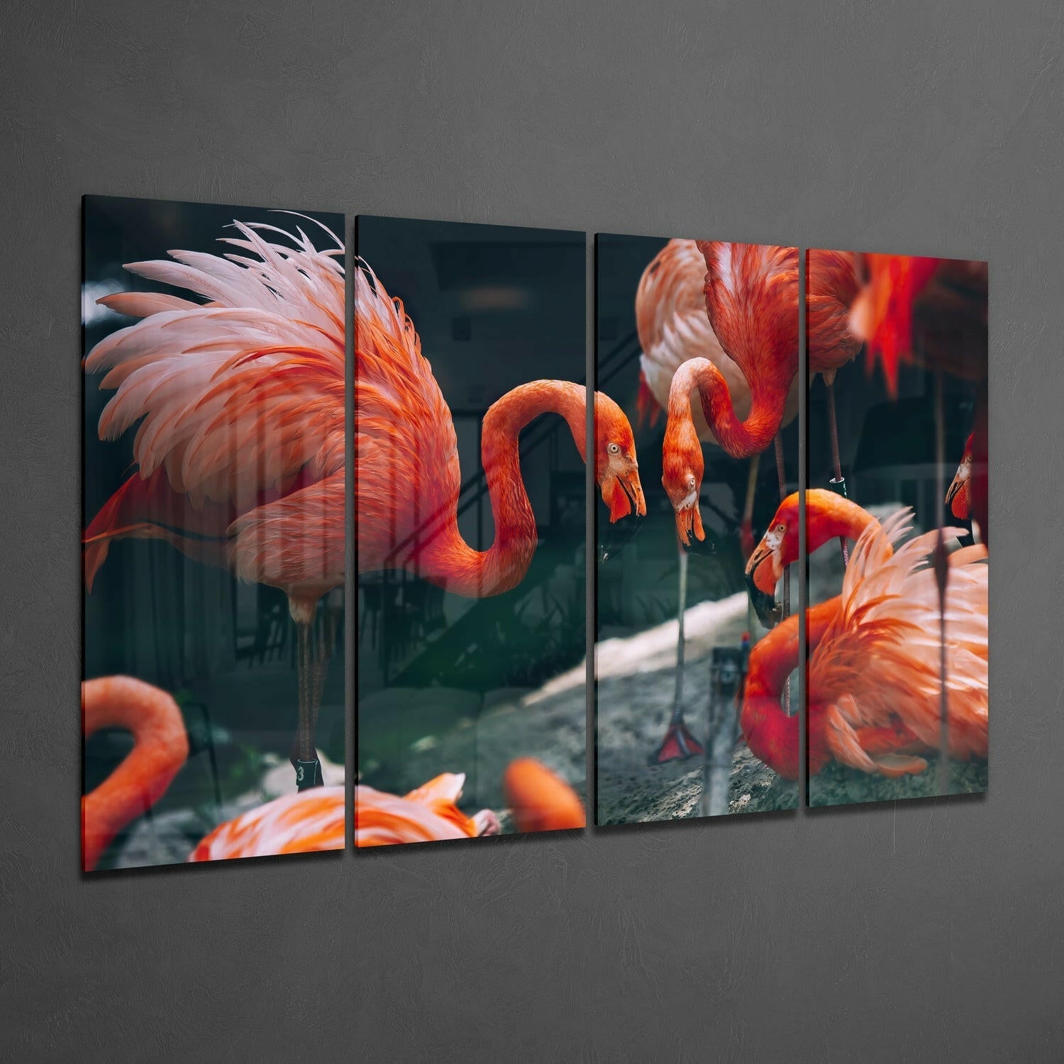 Flamingos 4 Pieces Mega Glass Wall Art (59"x36") | Insigne Art Design.