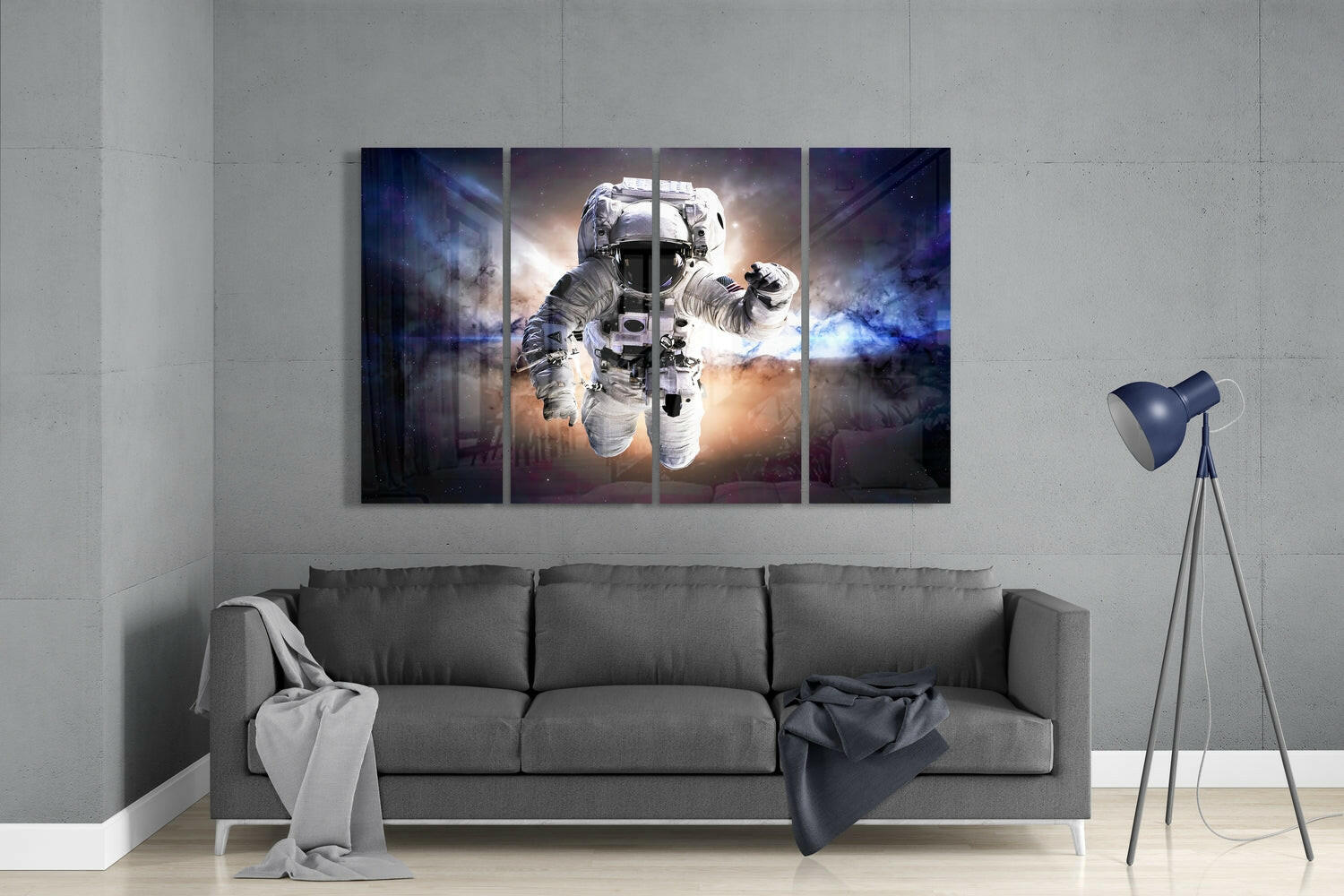 Astronaut  4 Pieces Mega Glass Wall Art (59"x36") | Insigne Art Design.