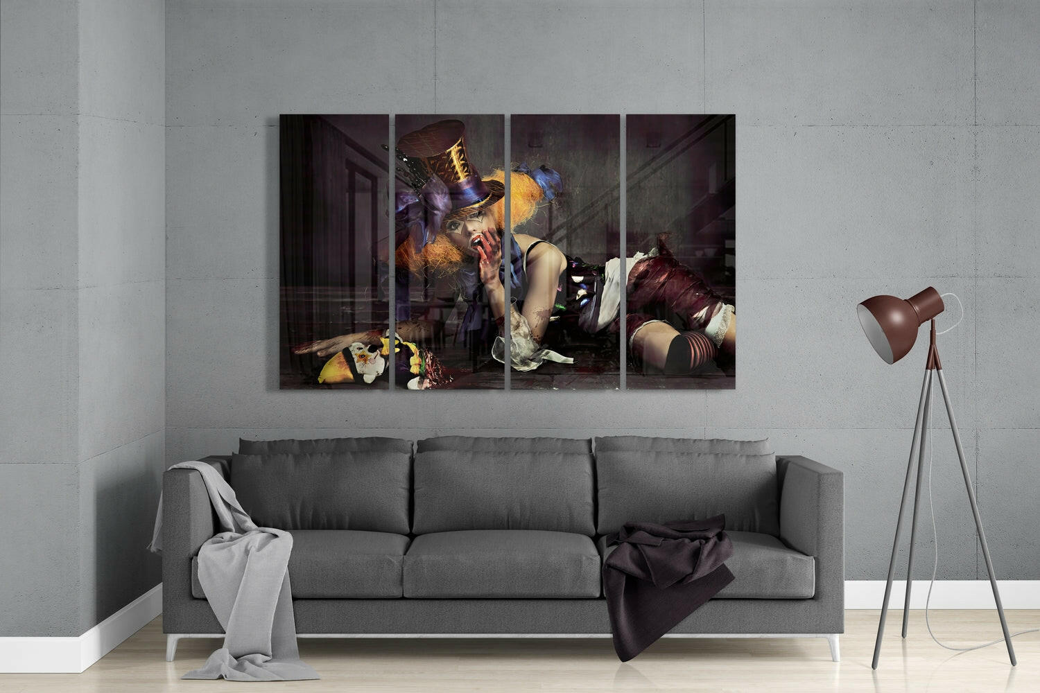 Woman Clown 4 Pieces Mega Glass Wall Art (59"x36") | Insigne Art Design.