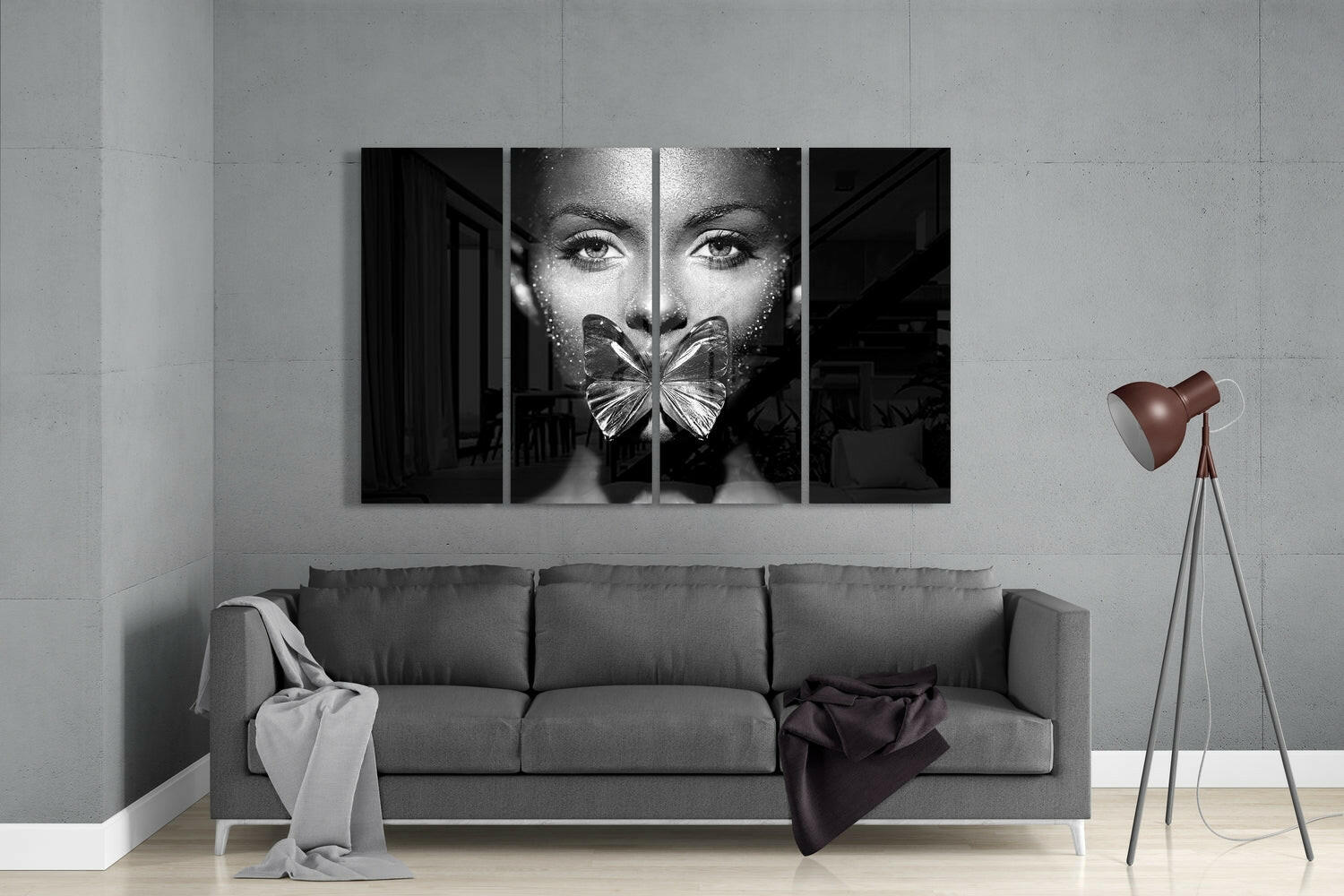 Butterfly Women 4 Pieces Mega Glass Wall Art (59"x36") | Insigne Art Design.