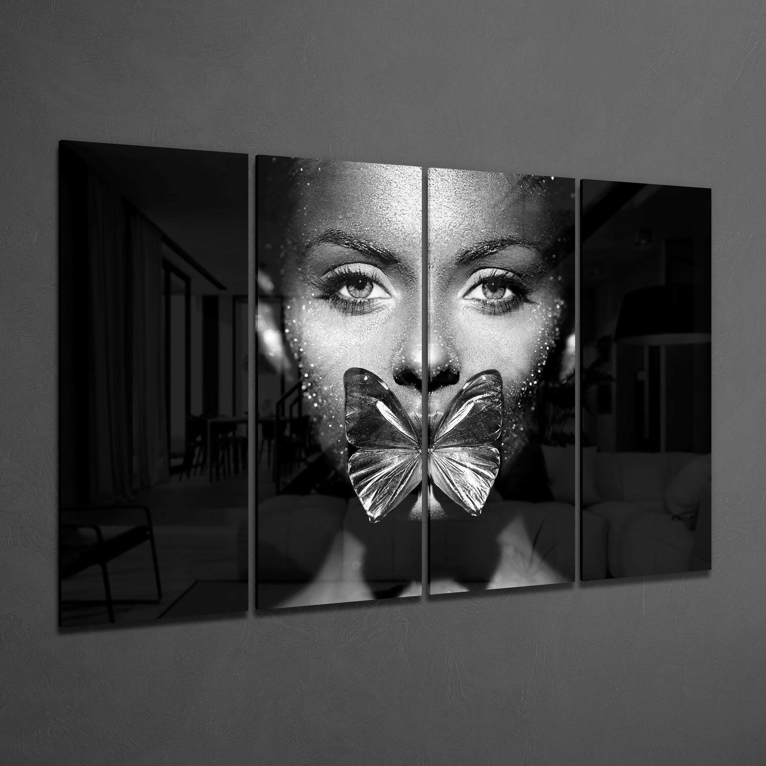 Butterfly Women 4 Pieces Mega Glass Wall Art (59"x36") | Insigne Art Design.