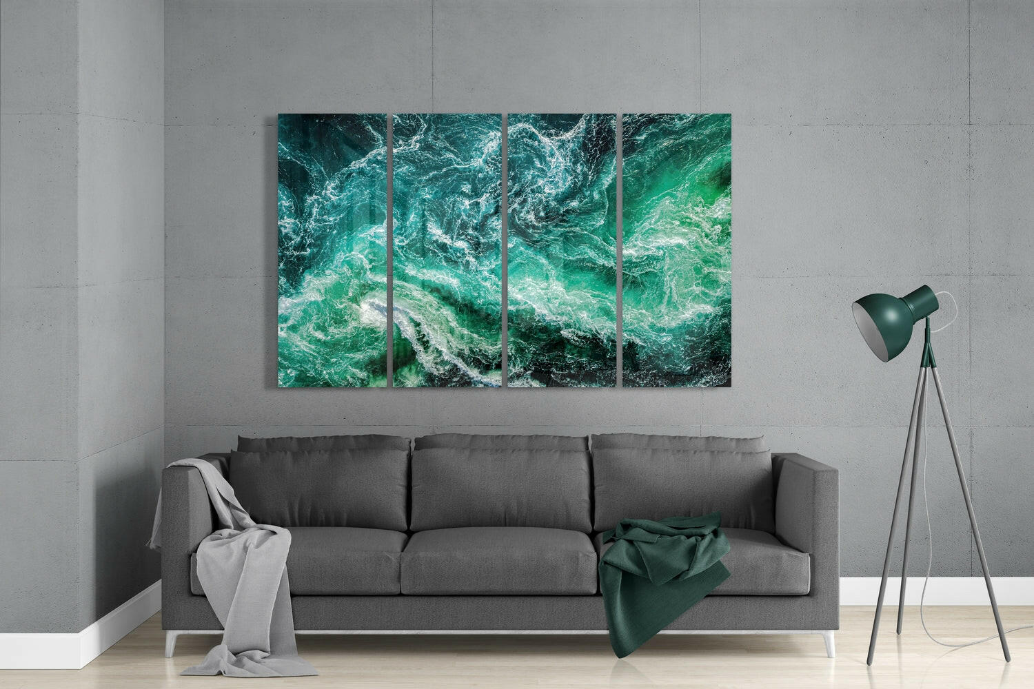 Waves 4 Pieces Mega Glass Wall Art (59"x36") | Insigne Art Design.