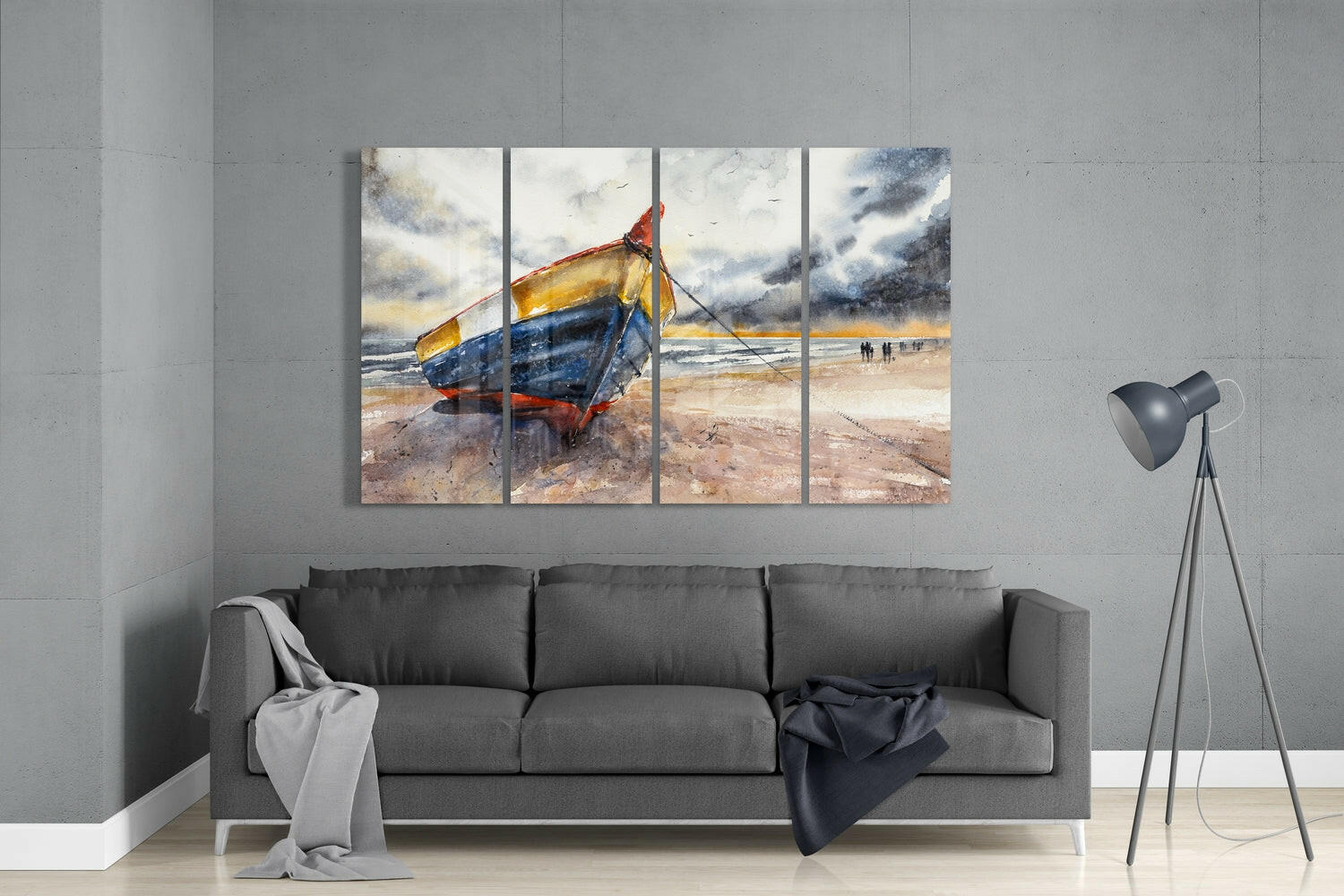 Abandoned Boat 4 Pieces Mega Glass Wall Art (59"x36") | Insigne Art Design.