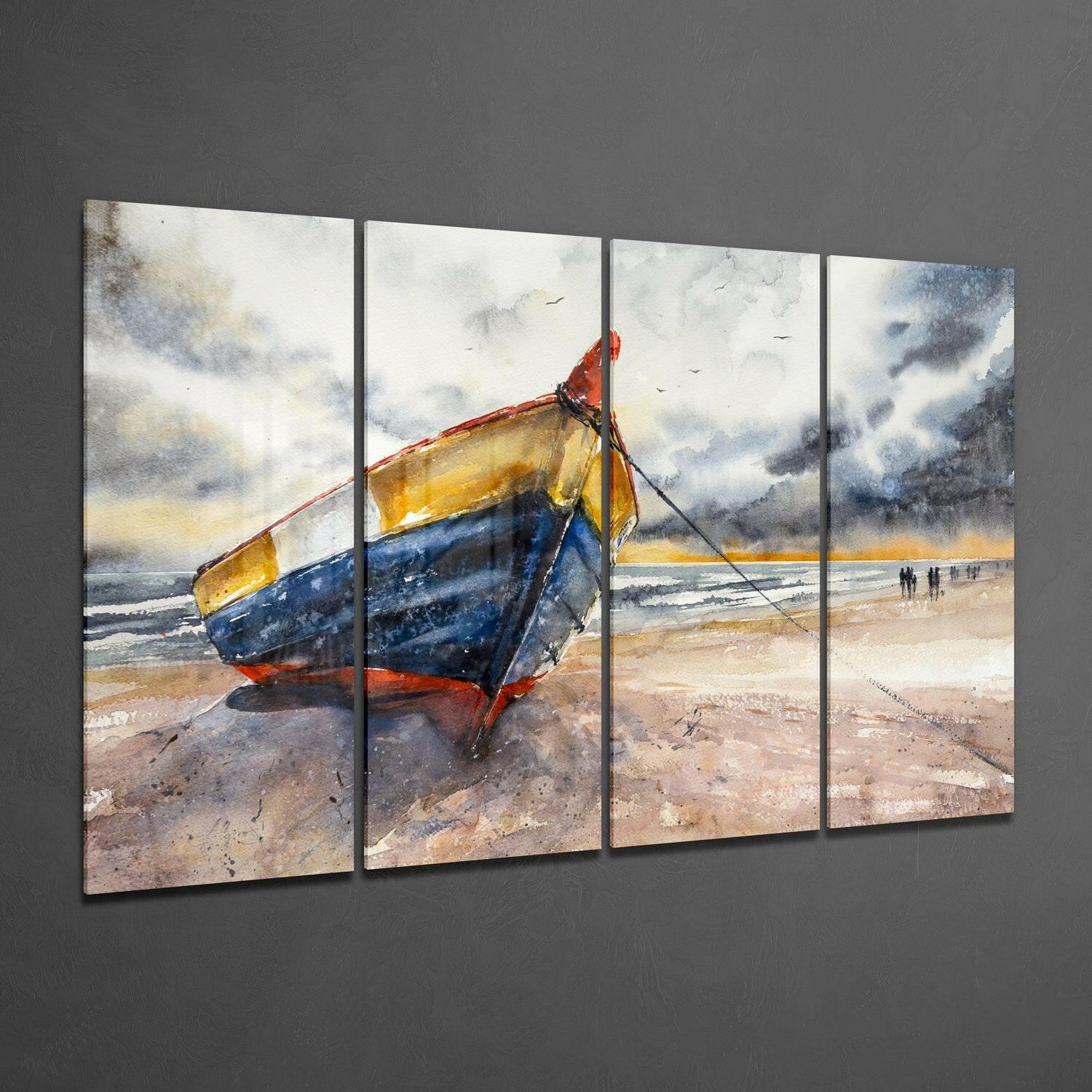 Abandoned Boat 4 Pieces Mega Glass Wall Art (59"x36") | Insigne Art Design.