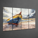 Abandoned Boat 4 Pieces Mega Glass Wall Art (59"x36") | Insigne Art Design.