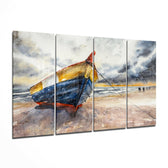 Abandoned Boat 4 Pieces Mega Glass Wall Art (59"x36") | Insigne Art Design.