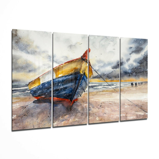 Abandoned Boat 4 Pieces Mega Glass Wall Art (59"x36") | Insigne Art Design.