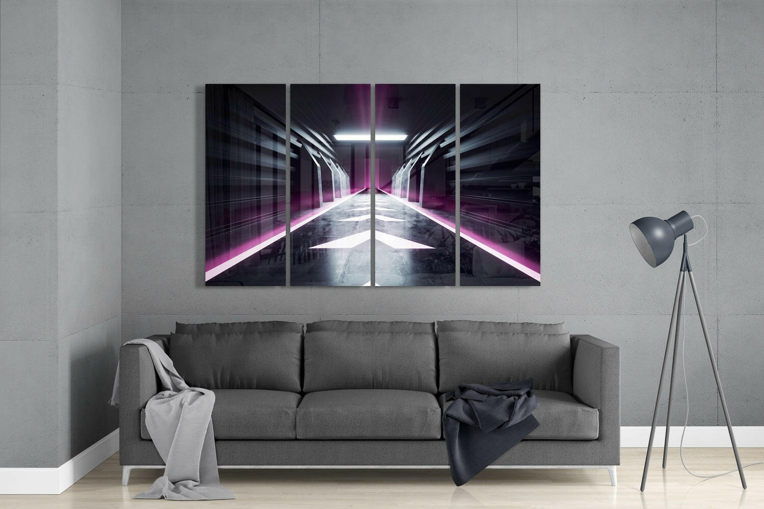 Hallway 4 Pieces Mega Glass Wall Art (59"x36") | Insigne Art Design.