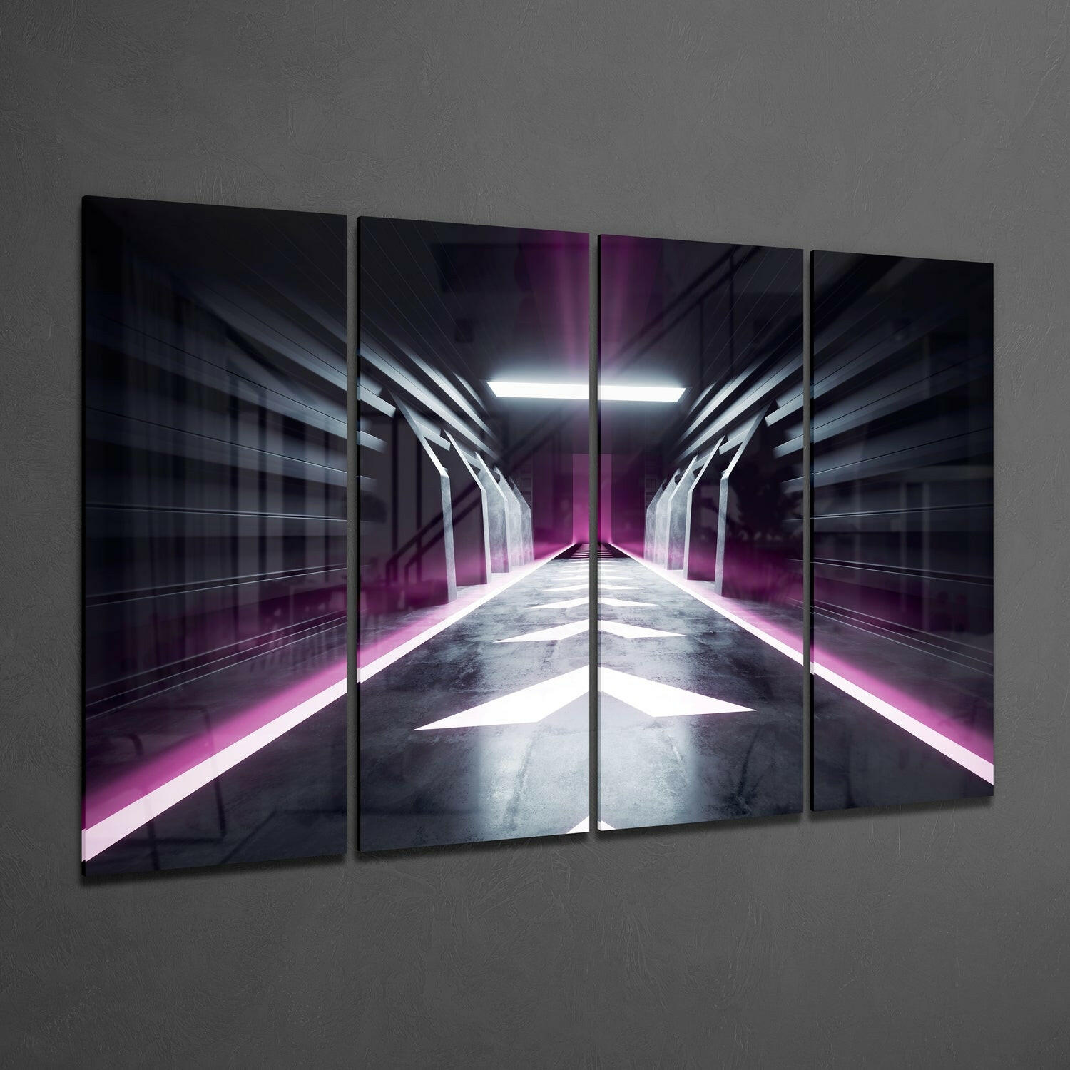 Hallway 4 Pieces Mega Glass Wall Art (59"x36") | Insigne Art Design.