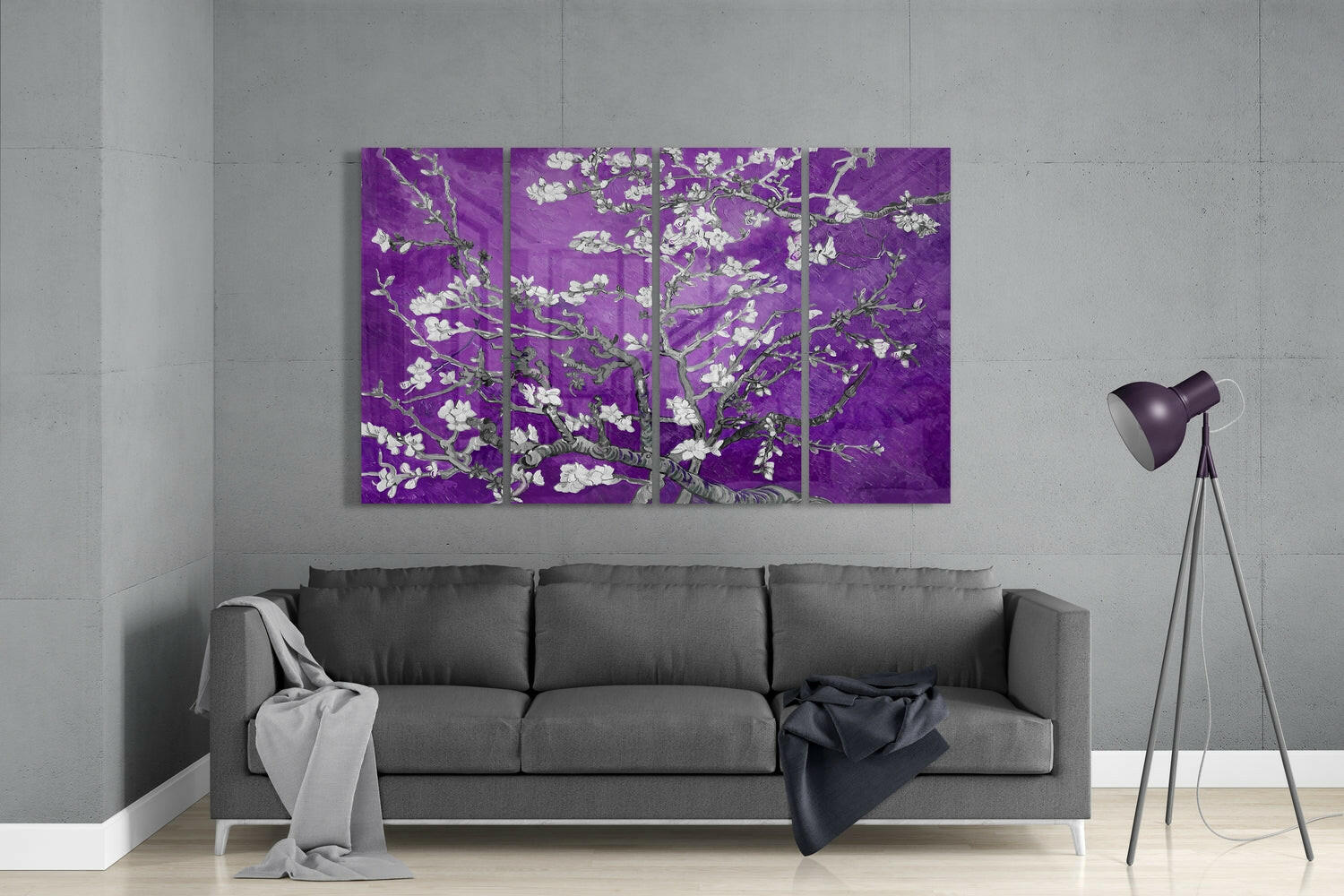 Sakura 4 Pieces Mega Glass Wall Art (59"x36") | Insigne Art Design.