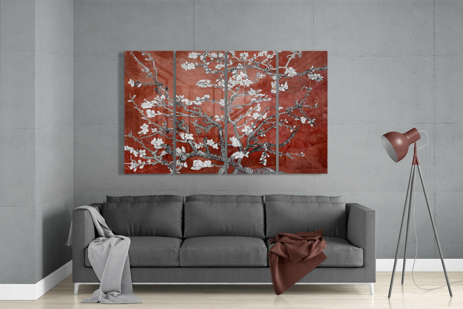 Sakura 4 Pieces Mega Glass Wall Art (59"x36") | Insigne Art Design.
