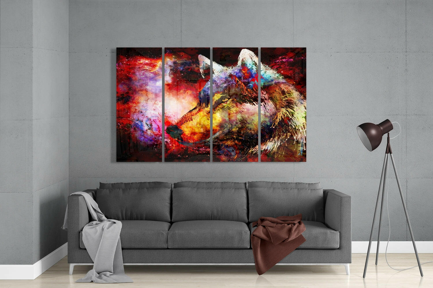 Wolf 4 Pieces Mega Glass Wall Art (59"x36") | Insigne Art Design.