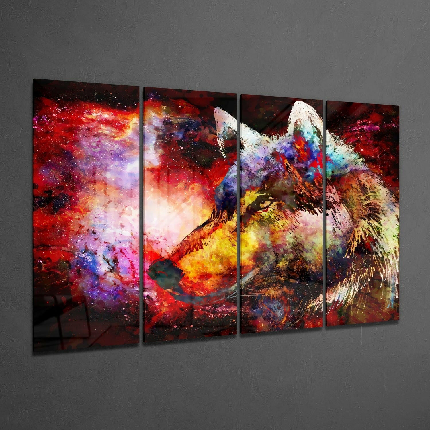 Wolf 4 Pieces Mega Glass Wall Art (59"x36") | Insigne Art Design.