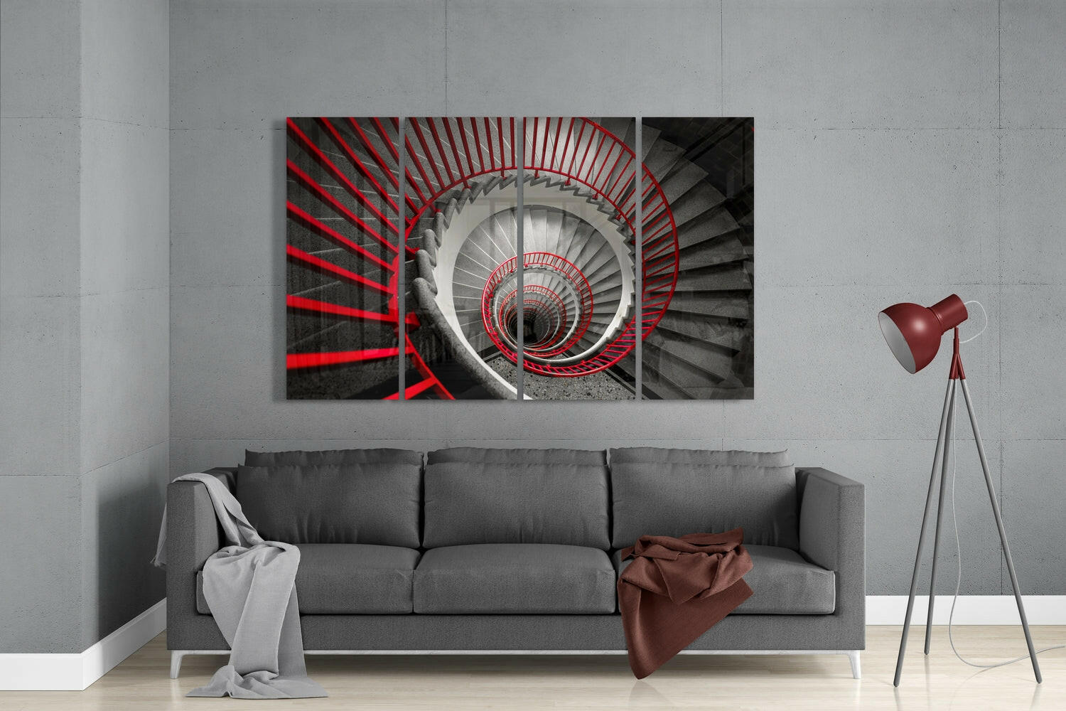 Spiral Stairs 4 Pieces Mega Glass Wall Art (59"x36") | Insigne Art Design.