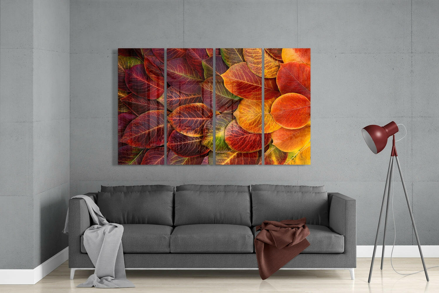 Autumn Leaves 4 Pieces Mega Glass Wall Art (59"x36") | Insigne Art Design.