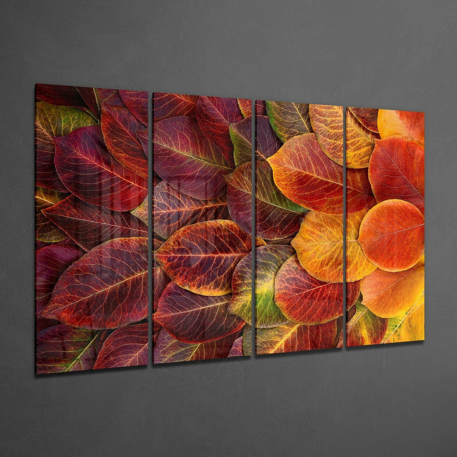 Autumn Leaves 4 Pieces Mega Glass Wall Art (59"x36") | Insigne Art Design.