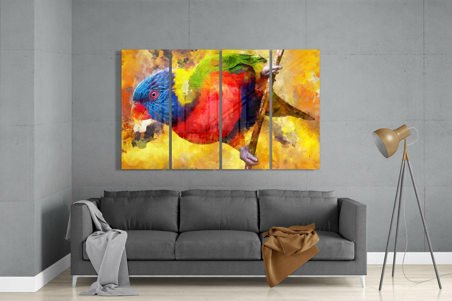 Parrot 4 Pieces Mega Glass Wall Art (59"x36") | Insigne Art Design.