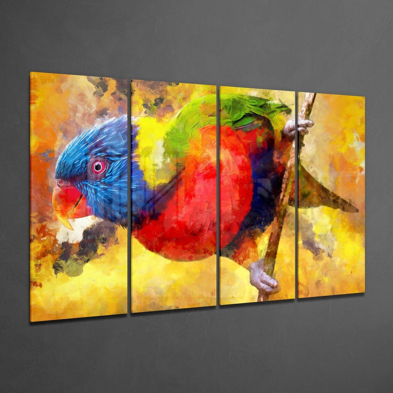 Parrot 4 Pieces Mega Glass Wall Art (59"x36") | Insigne Art Design.