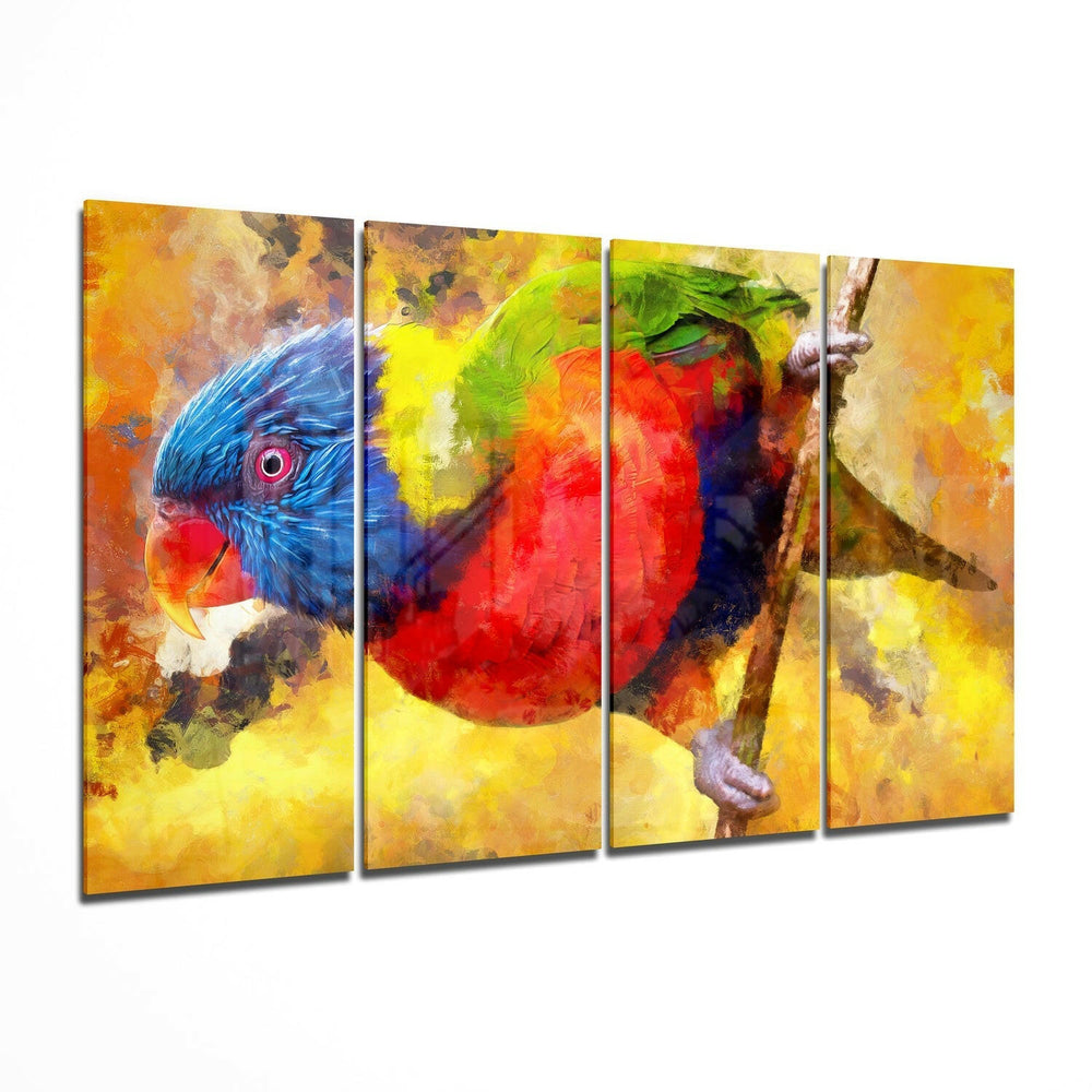 Parrot 4 Pieces Mega Glass Wall Art (59"x36") | Insigne Art Design.