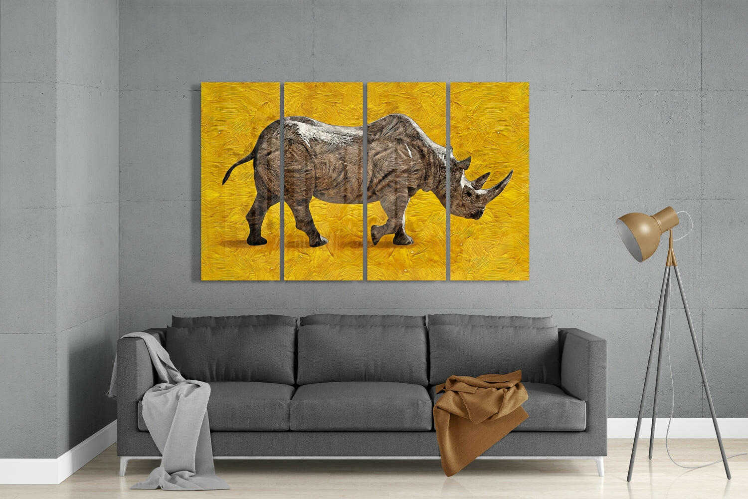 Rhino 4 Pieces Mega Glass Wall Art (59"x36") | Insigne Art Design.