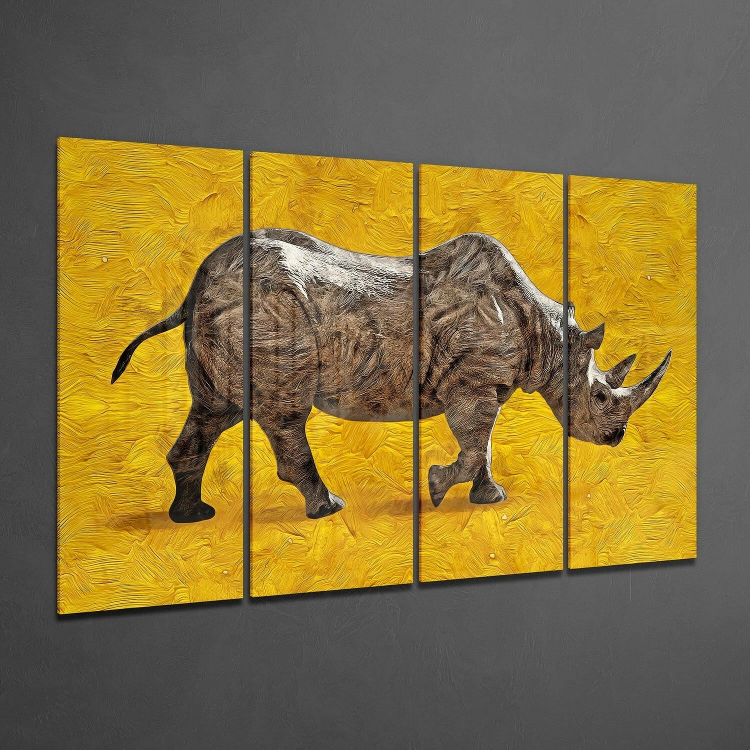 Rhino 4 Pieces Mega Glass Wall Art (59"x36") | Insigne Art Design.