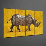 Rhino 4 Pieces Mega Glass Wall Art (59"x36") | Insigne Art Design