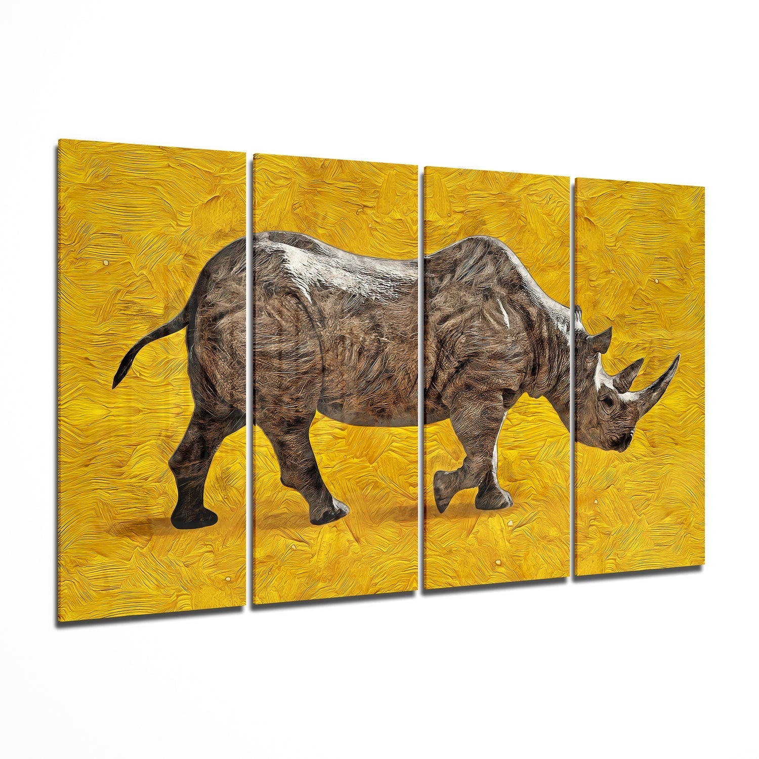 Rhino 4 Pieces Mega Glass Wall Art (59"x36") | Insigne Art Design