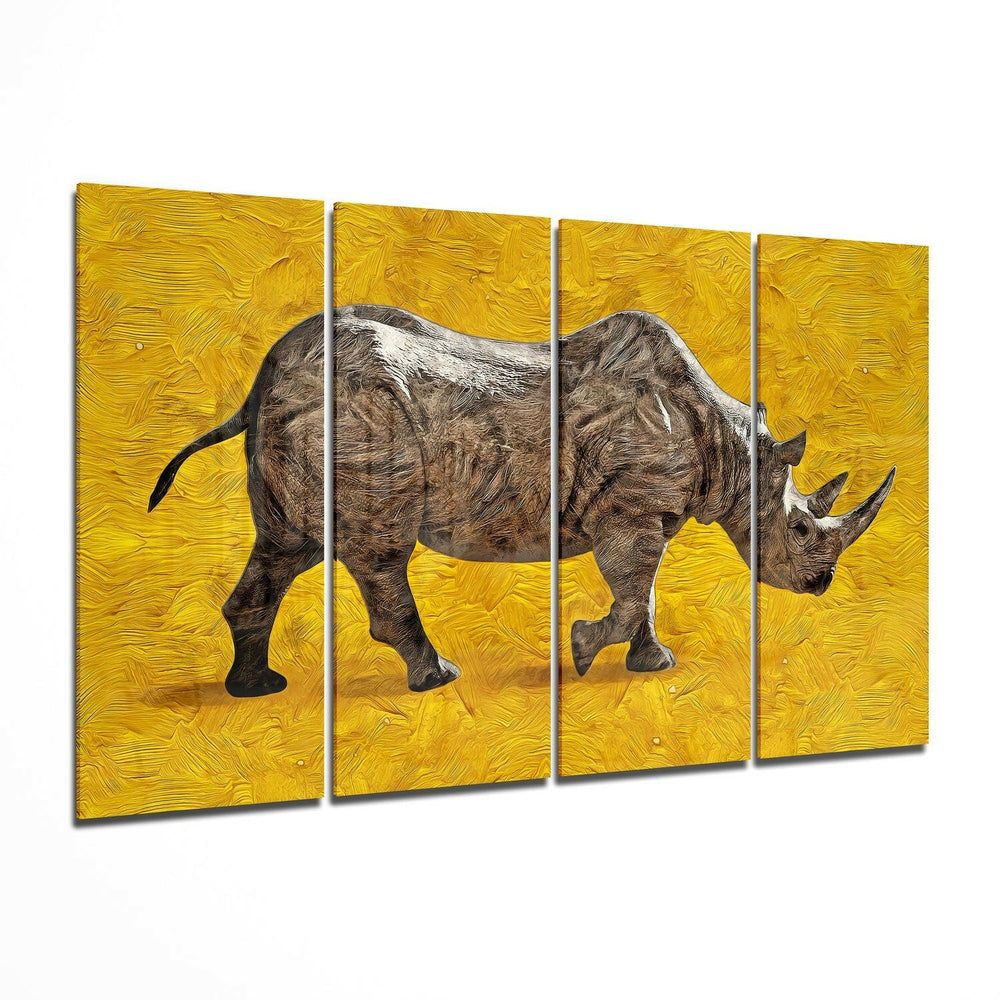 Rhino 4 Pieces Mega Glass Wall Art (59"x36") | Insigne Art Design.