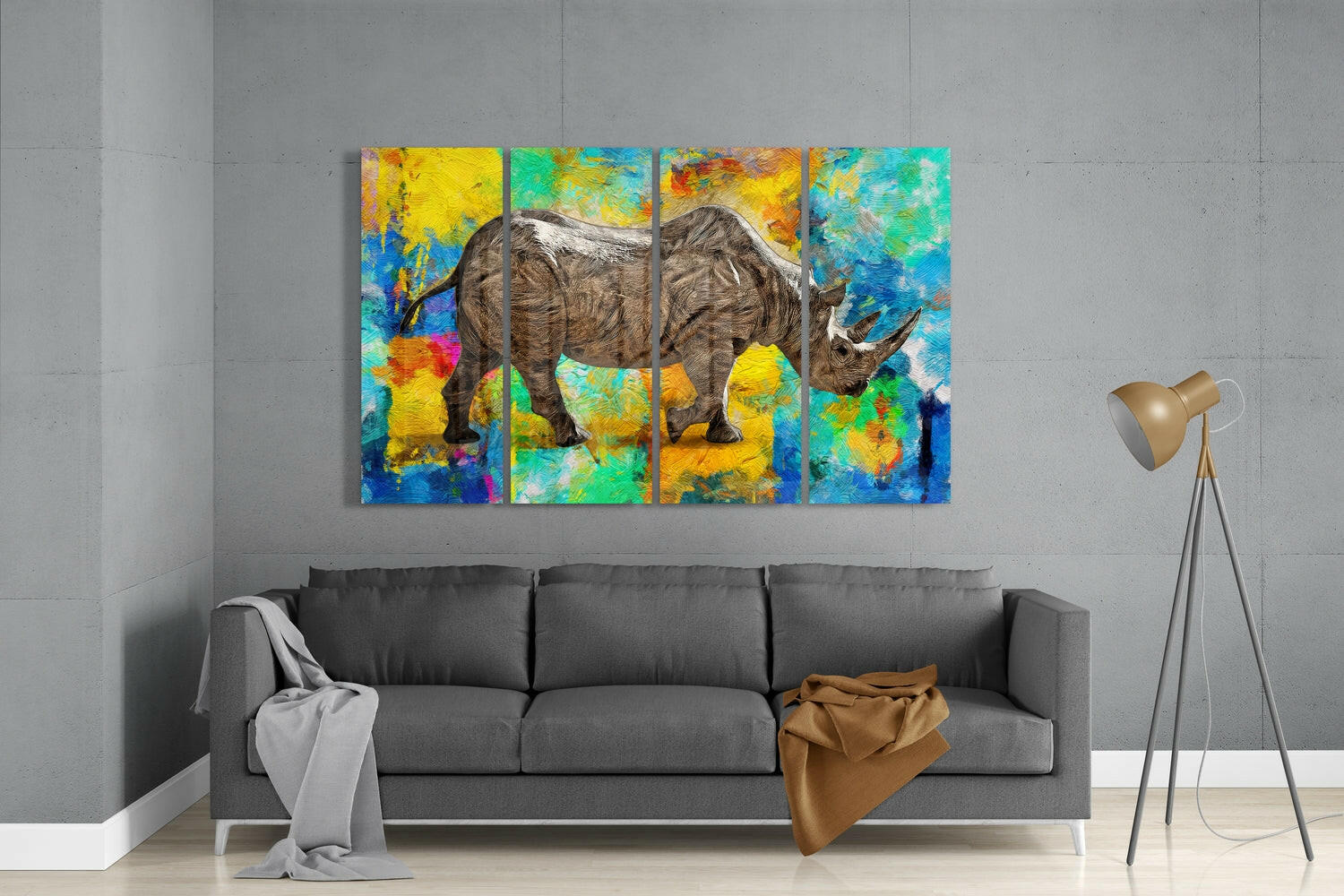 Rhino 4 Pieces Mega Glass Wall Art (59"x36") | Insigne Art Design.