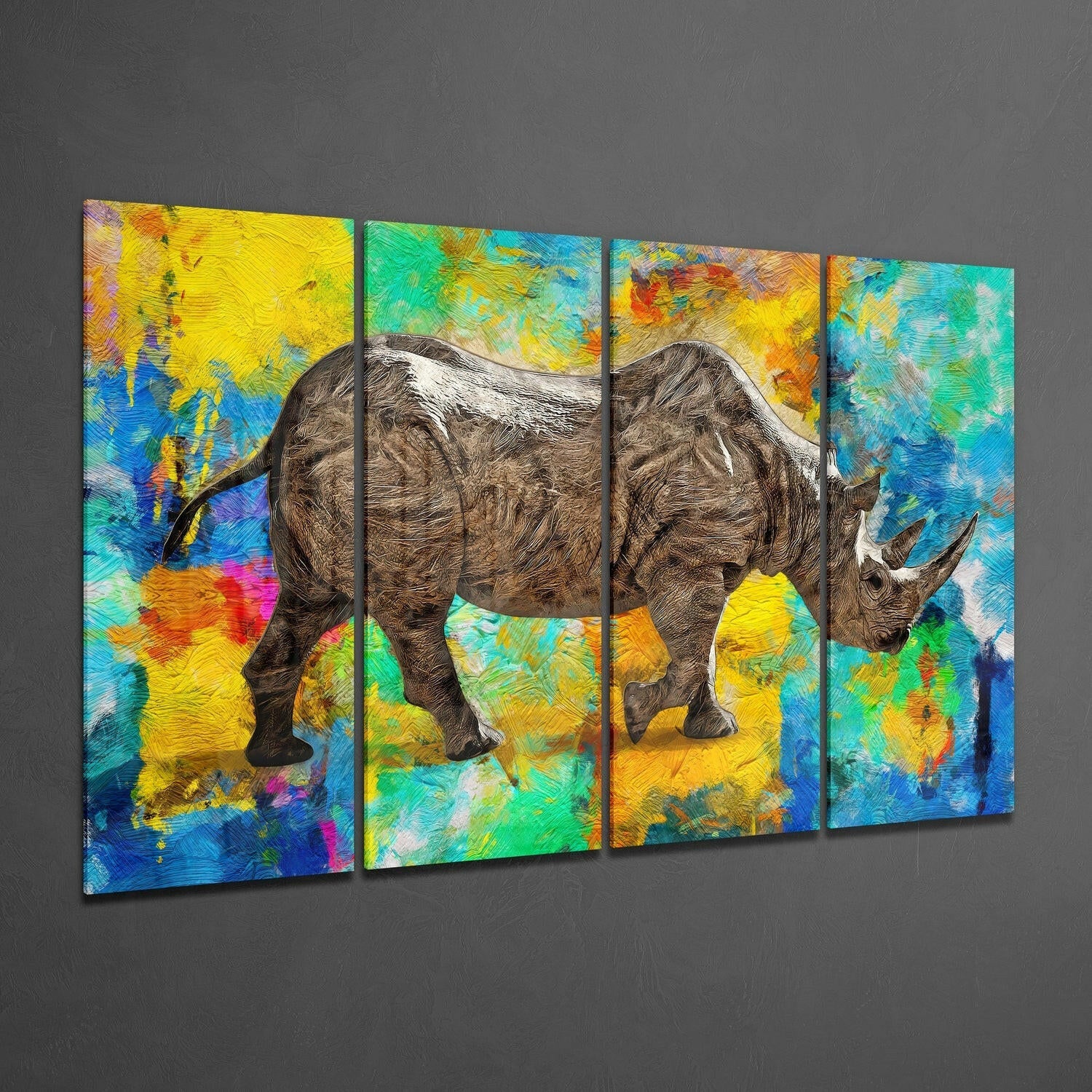 Rhino 4 Pieces Mega Glass Wall Art (59"x36") | Insigne Art Design.
