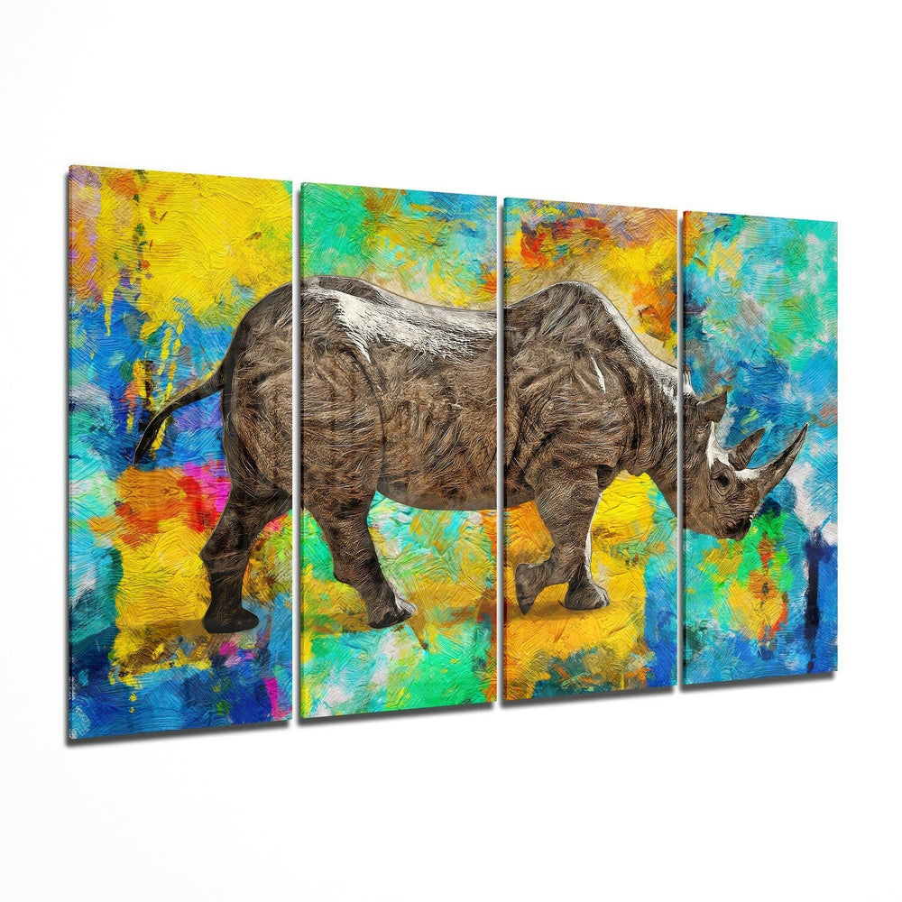 Rhino 4 Pieces Mega Glass Wall Art (59"x36") | Insigne Art Design.