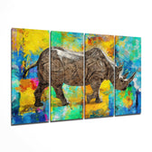 Rhino 4 Pieces Mega Glass Wall Art (59"x36") | Insigne Art Design.