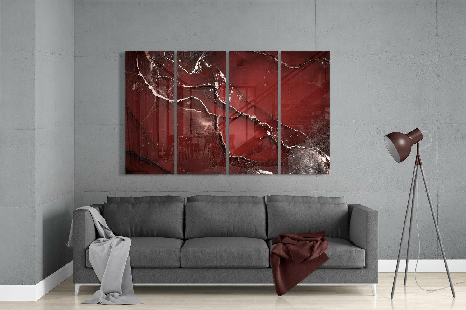 Red Crack 4 Pieces Mega Glass Wall Art (59"x36") | Insigne Art Design.