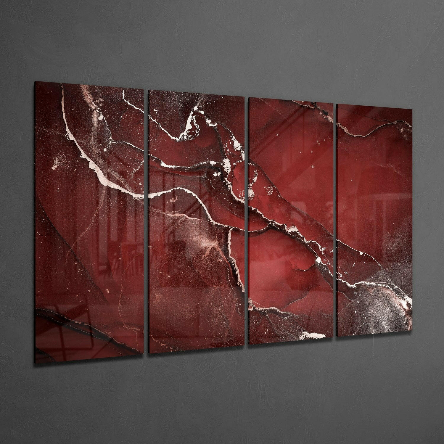 Red Crack 4 Pieces Mega Glass Wall Art (59"x36") | Insigne Art Design.