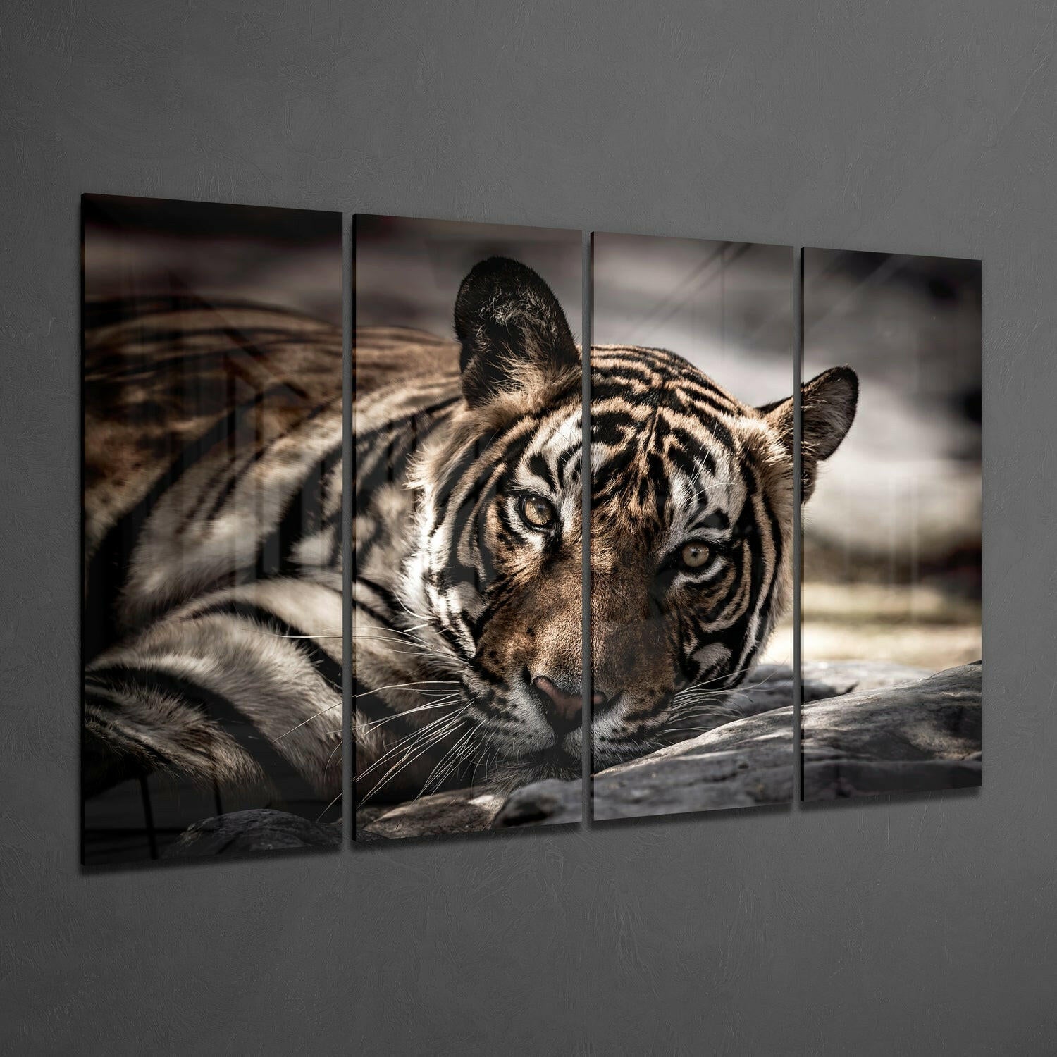 Tiger 4 Pieces Mega Glass Wall Art (59"x36") | Insigne Art Design.
