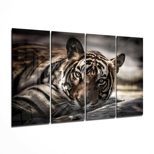 Tiger 4 Pieces Mega Glass Wall Art (59"x36") | Insigne Art Design.