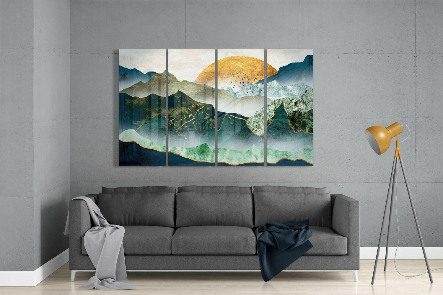 Japanese Sunset 4 Pieces Mega Glass Wall Art (59"x36") | Insigne Art Design.