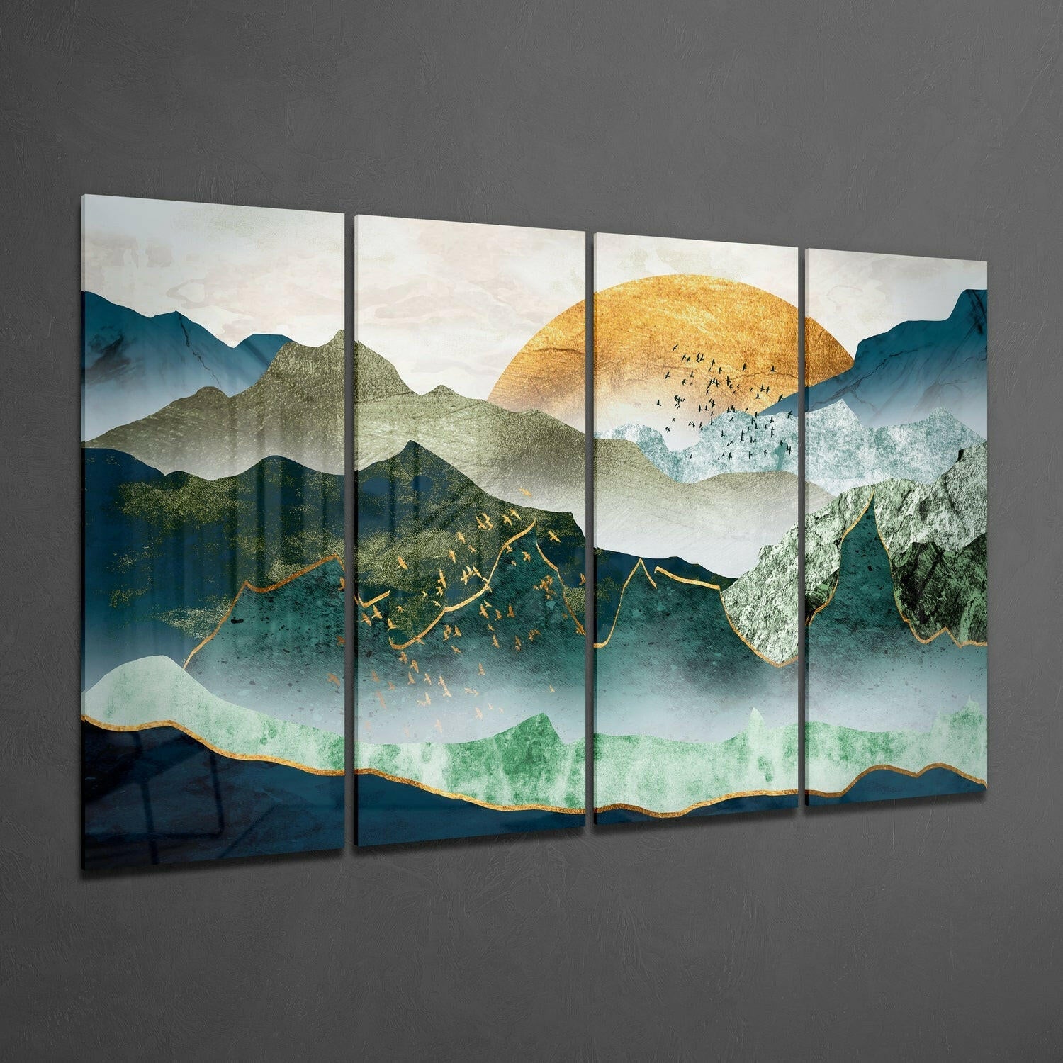 Japanese Sunset 4 Pieces Mega Glass Wall Art (59"x36") | Insigne Art Design.