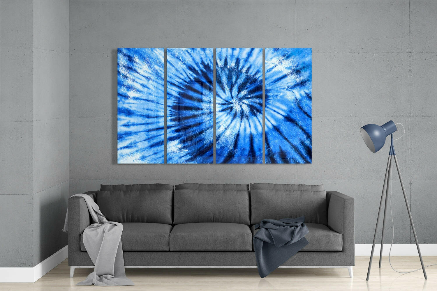 Blue Spiral 4 Pieces Mega Glass Wall Art (59"x36") | Insigne Art Design.