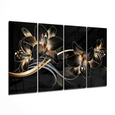Flower Wave 4 Pieces Mega Glass Wall Art (59"x36") | Insigne Art Design.
