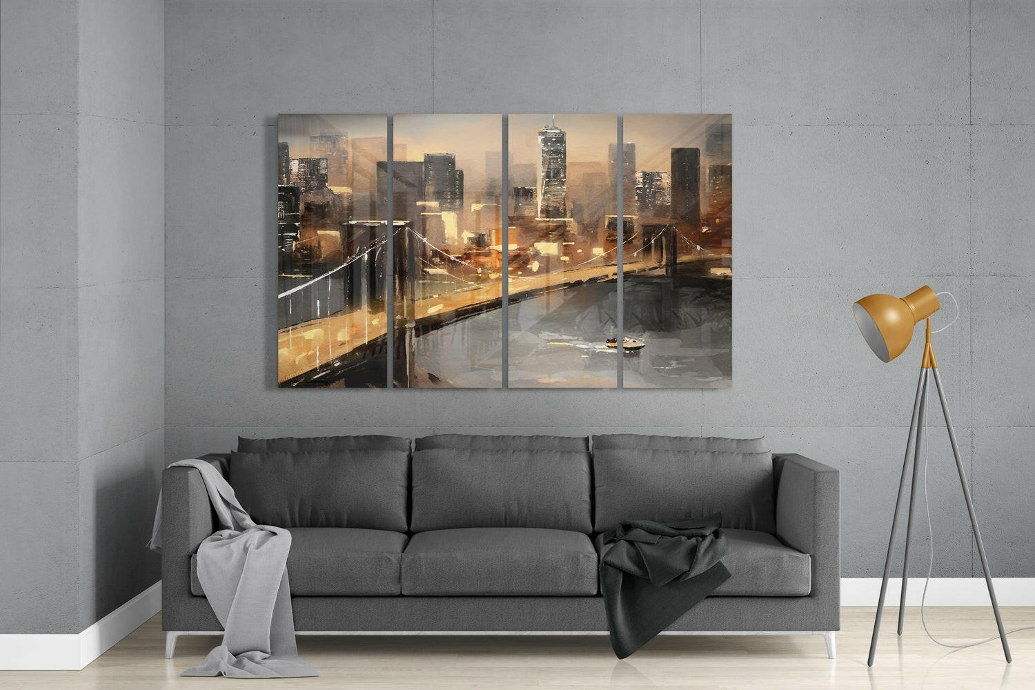 Manhattan 4 Pieces Mega Glass Wall Art (59"x36") | Insigne Art Design.