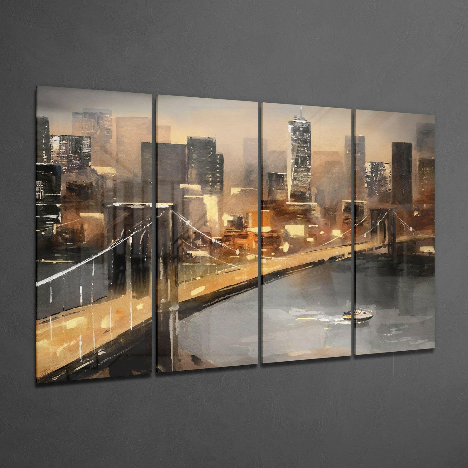 Manhattan 4 Pieces Mega Glass Wall Art (59"x36") | Insigne Art Design.