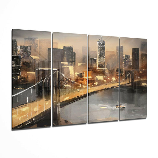 Manhattan 4 Pieces Mega Glass Wall Art (59"x36") | Insigne Art Design.