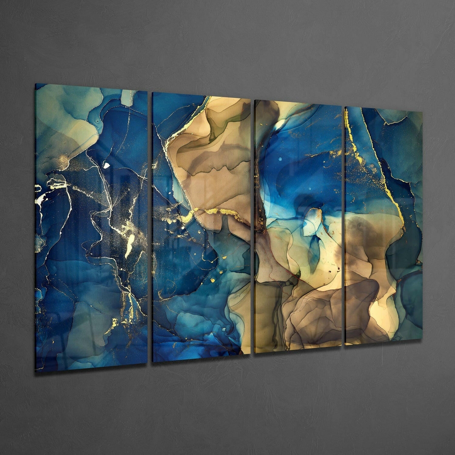 Marble 4 Pieces Mega Glass Wall Art (59"x36") | Insigne Art Design.
