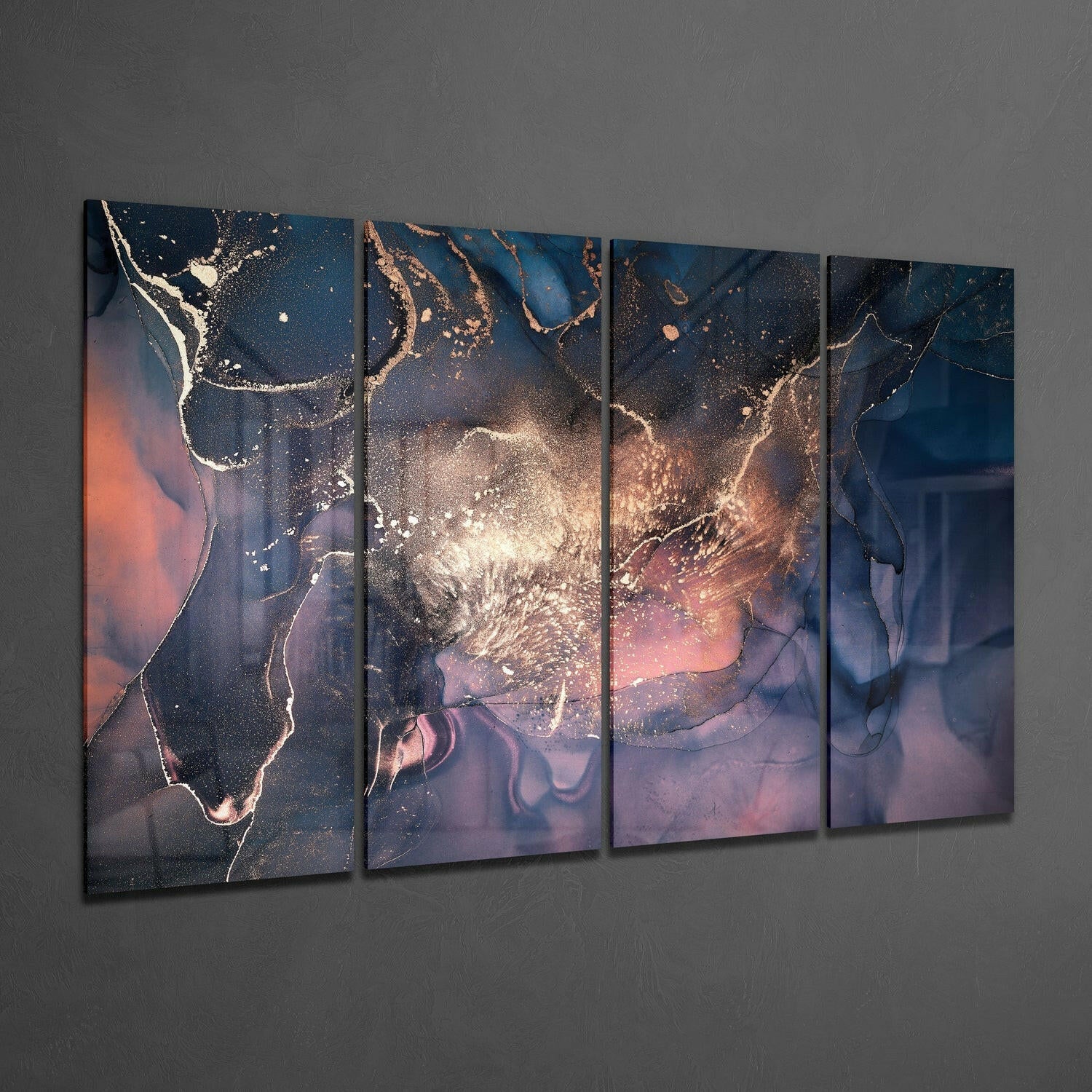 Marble 4 Pieces Mega Glass Wall Art (59"x36") | Insigne Art Design.