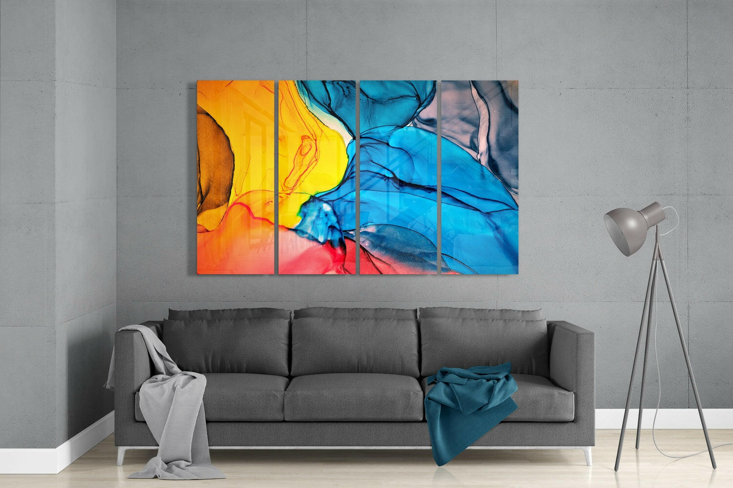 Dance of Colors 4 Pieces Mega Glass Wall Art (59"x36") | Insigne Art Design.