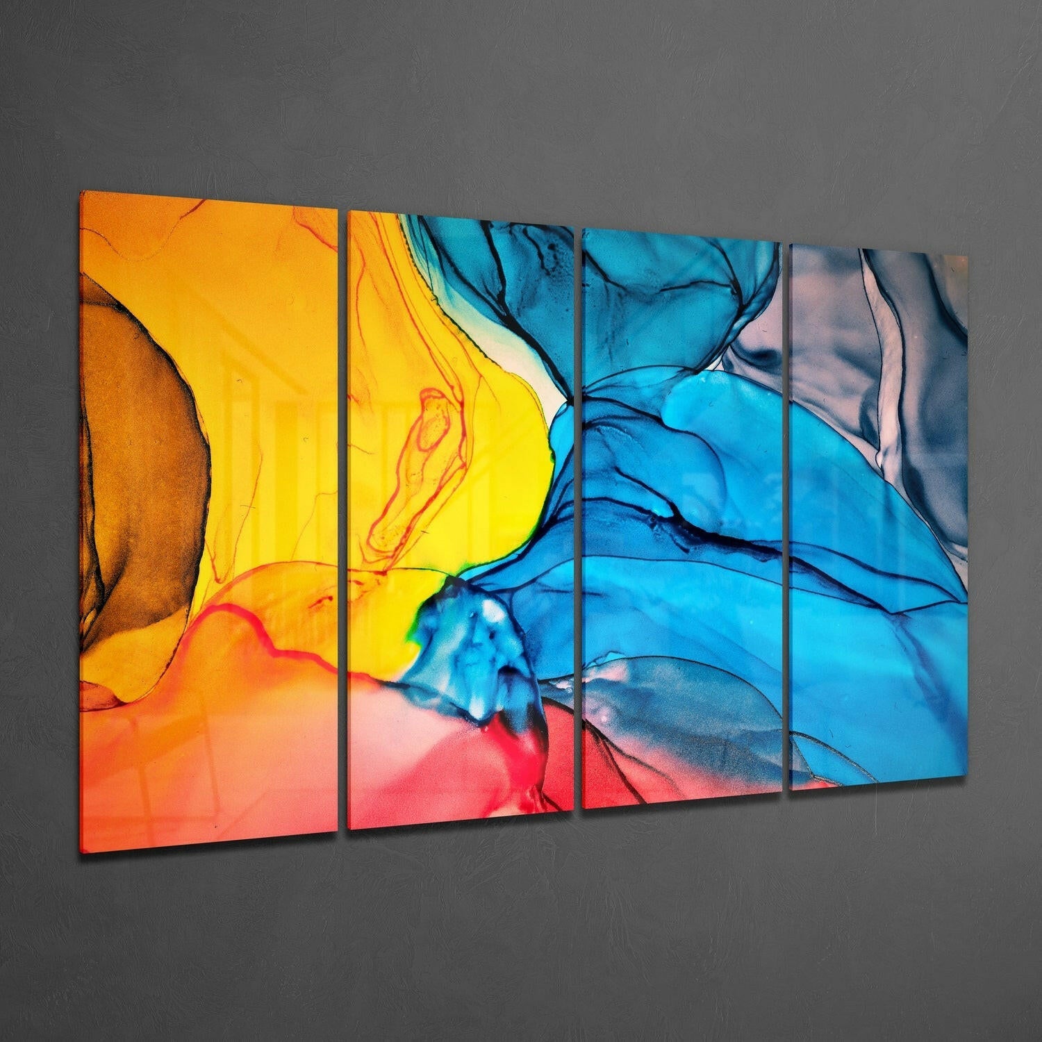 Dance of Colors 4 Pieces Mega Glass Wall Art (59"x36") | Insigne Art Design.